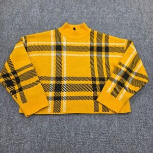 H&M Divided Yellow Plaid‎ Mock Neck Cropped Sweater Women's Size M Winter